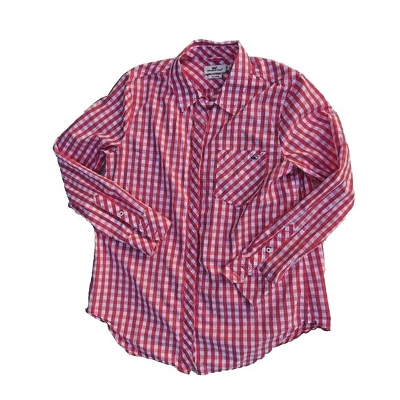 Vineyard Vines Gingham Button Up Shirt Relaxed Seabreeze Size 8 Style: 2W2080 - Picture 2 of 16